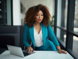 Successful plus-size entrepreneur at her desk AI Generative photo