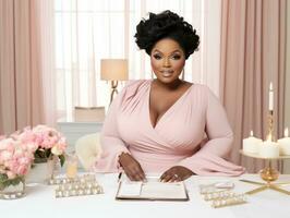 Successful plus-size entrepreneur at her desk AI Generative photo