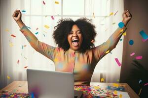 Successful plus-size entrepreneur at her desk AI Generative photo