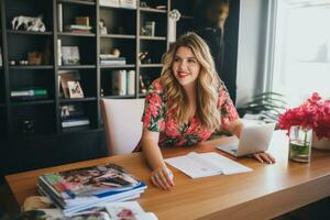 Successful plus-size entrepreneur at her desk AI Generative photo