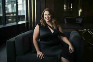 Successful plus-size entrepreneur at her desk AI Generative photo