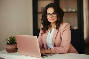 Successful plus-size entrepreneur at her desk AI Generative photo