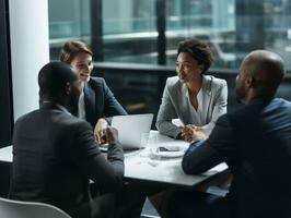 Diverse group of business professionals is engaged in a brainstorming session AI Generative photo