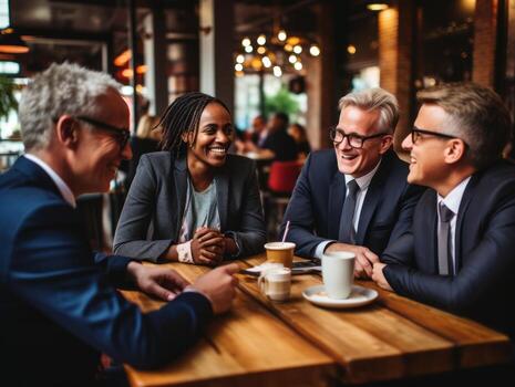 Diverse group of business professionals is engaged in a brainstorming session AI Generative photo