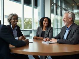 Diverse group of business professionals is engaged in a brainstorming session AI Generative photo