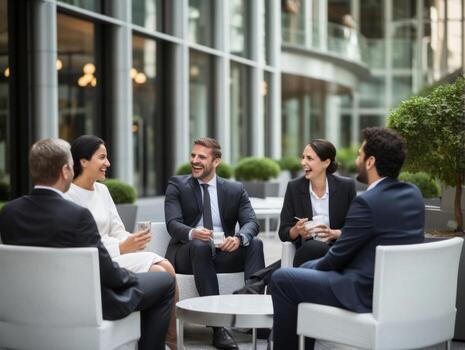 Diverse group of business professionals is engaged in a brainstorming session AI Generative photo