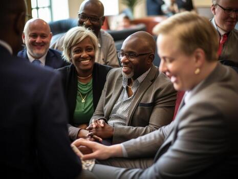 Diverse group of business professionals is engaged in a brainstorming session AI Generative photo