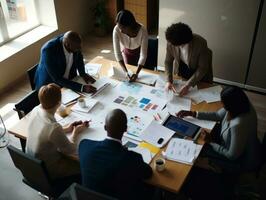 Diverse group of business professionals is engaged in a brainstorming session AI Generative photo