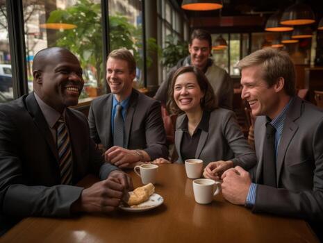 Diverse group of business professionals is engaged in a brainstorming session AI Generative photo