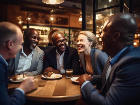 Diverse group of business professionals is engaged in a brainstorming session AI Generative photo