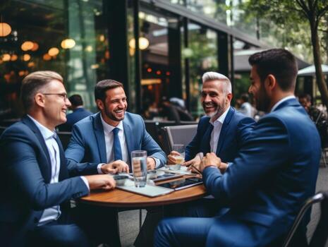 Diverse group of business professionals is engaged in a brainstorming session AI Generative photo