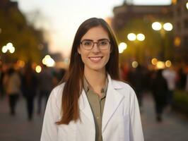 Female doctor carefully examines a patient in her office AI Generative photo