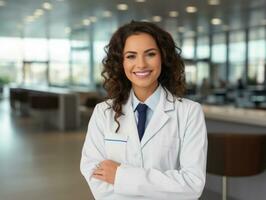 Female doctor carefully examines a patient in her office AI Generative photo