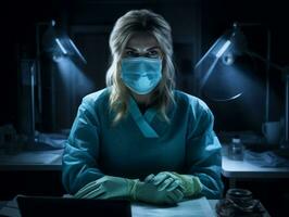 Female doctor carefully examines a patient in her office AI Generative photo