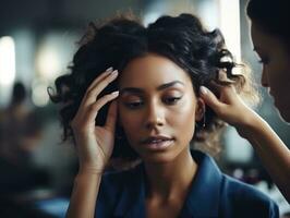 Female doctor carefully examines a patient in her office AI Generative photo