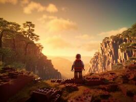 Lego personaje embarcarse en épico aventuras con amigos ai generativo foto
