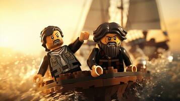 Lego personaje embarcarse en épico aventuras con amigos ai generativo foto