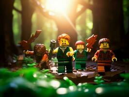 Lego personaje embarcarse en épico aventuras con amigos ai generativo foto