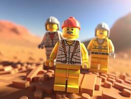 Lego personaje embarcarse en épico aventuras con amigos ai generativo foto