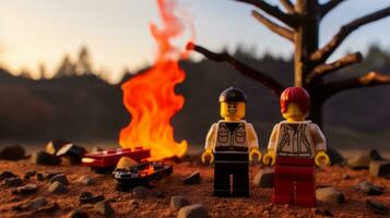 Lego personaje embarcarse en épico aventuras con amigos ai generativo foto
