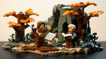 Lego personaje embarcarse en épico aventuras con amigos ai generativo foto