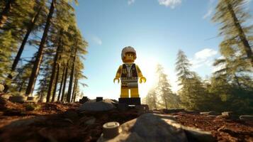 Lego character embarking on epic adventures with friends AI Generative photo