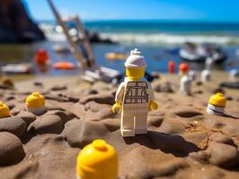 Lego personaje embarcarse en épico aventuras con amigos ai generativo foto