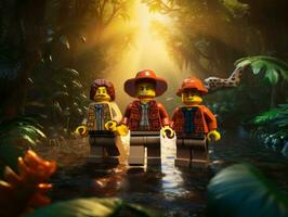 Lego personaje embarcarse en épico aventuras con amigos ai generativo foto