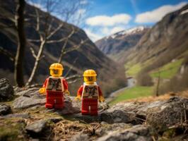 Lego personaje embarcarse en épico aventuras con amigos ai generativo foto