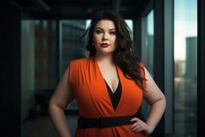 Stylish plus-size woman manager in a professional outfit AI Generative photo