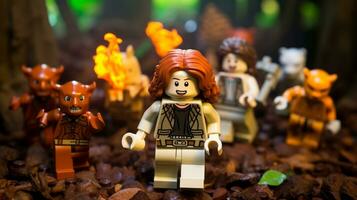 Lego personaje embarcarse en épico aventuras con amigos ai generativo foto