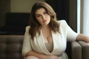 Stylish plus-size woman manager in a professional outfit AI Generative photo