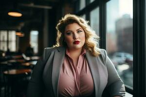 Stylish plus-size woman manager in a professional outfit AI Generative photo