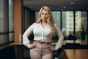 Stylish plus-size woman manager in a professional outfit AI Generative photo
