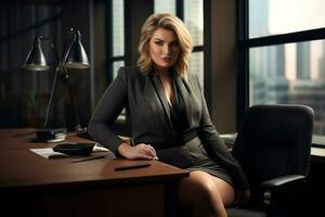 Stylish plus-size woman manager in a professional outfit AI Generative photo