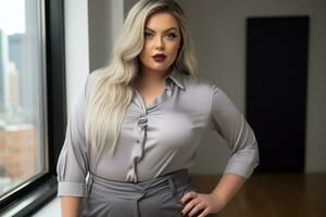 Stylish plus-size woman manager in a professional outfit AI Generative photo