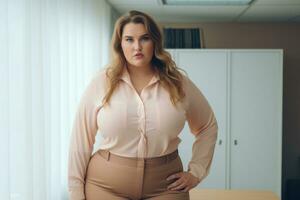 Stylish plus-size woman manager in a professional outfit AI Generative photo