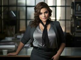 Stylish plus-size woman manager in a professional outfit AI Generative photo