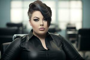 Stylish plus-size woman manager in a professional outfit AI Generative photo