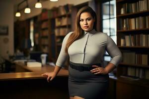 Stylish plus-size woman manager in a professional outfit AI Generative photo