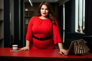 Stylish plus-size woman manager in a professional outfit AI Generative photo