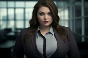 Stylish plus-size woman manager in a professional outfit AI Generative photo