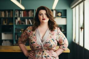 Stylish plus-size woman manager in a professional outfit AI Generative photo