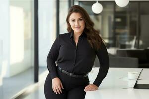 Stylish plus-size woman manager in a professional outfit AI Generative photo