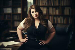 Stylish plus-size woman manager in a professional outfit AI Generative photo