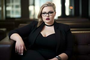 Stylish plus-size woman manager in a professional outfit AI Generative photo