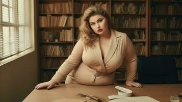 Stylish plus-size woman manager in a professional outfit AI Generative photo