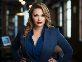 Stylish plus-size woman manager in a professional outfit AI Generative photo