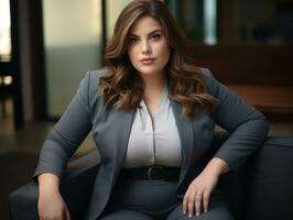 Stylish plus-size woman manager in a professional outfit AI Generative photo