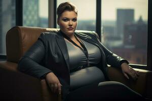 Stylish plus-size woman manager in a professional outfit AI Generative photo